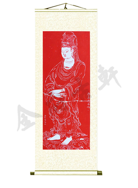 吴道子观音像朱砂原碑拓片碑同贴