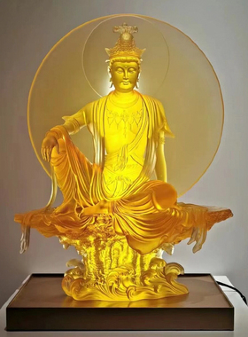 琉璃观自在摆件自在观音菩萨佛像家居中式装饰佛堂供奉摆设工艺品