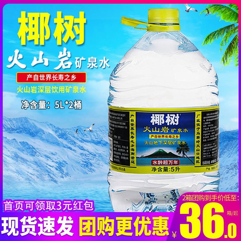 椰树火山岩矿泉水5L*2桶*2箱大桶装饮用水海南岛天然好水泡茶水 - 图0