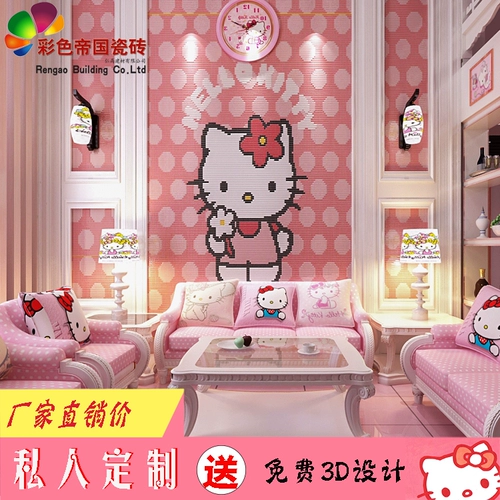 Hello kitty, красная розовая мозаика, головоломка