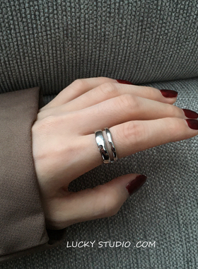 小众设计双层线条戒指男女可带