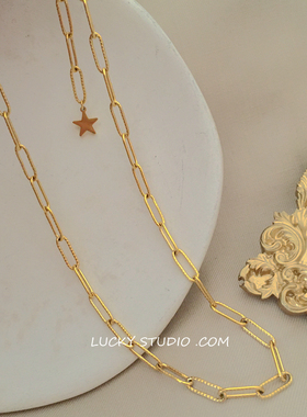 法式复古方形ins潮风钛钢项链