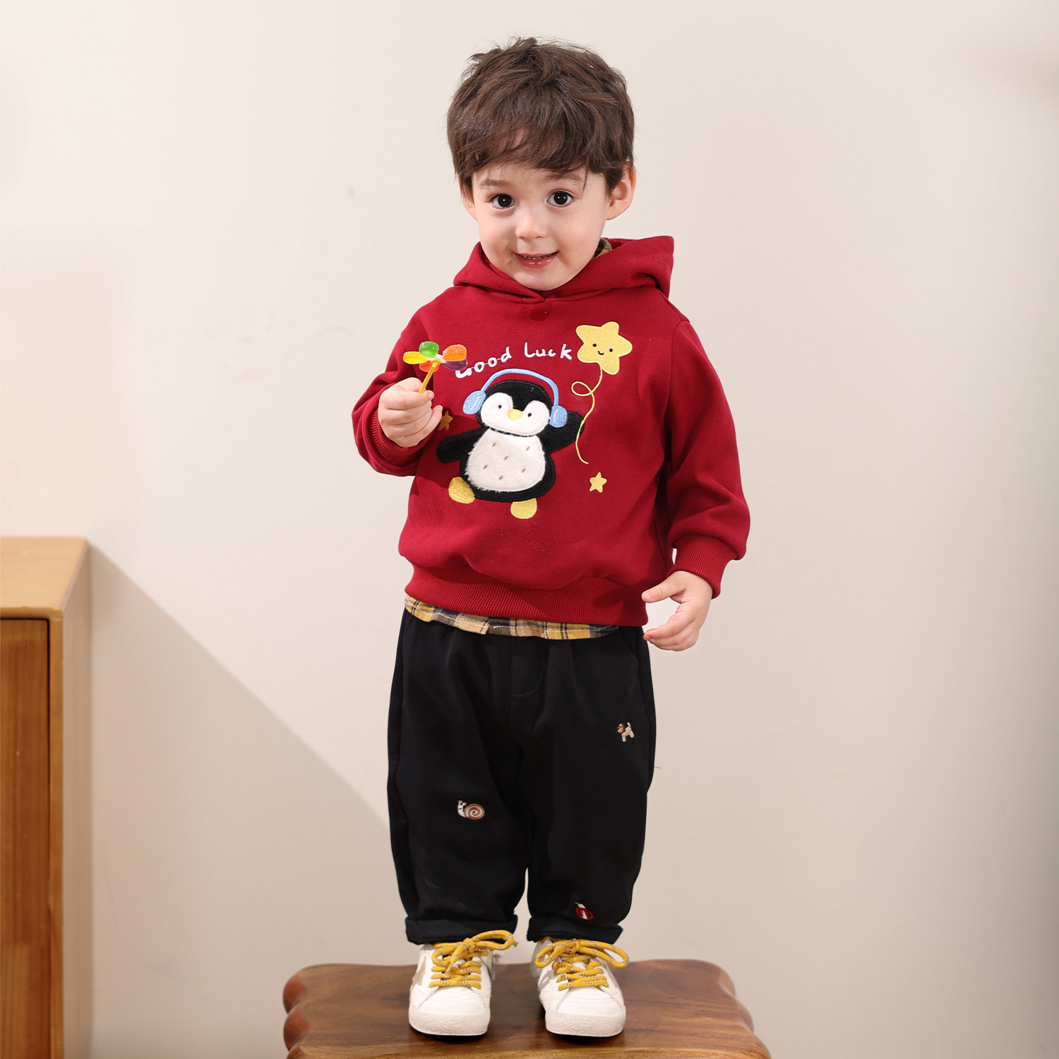 小O爸男婴童 宝宝加绒卫衣秋冬季男童2025新款婴儿连帽上衣亲子装,淘宝优惠券,粉丝福利购,淘宝优惠卷