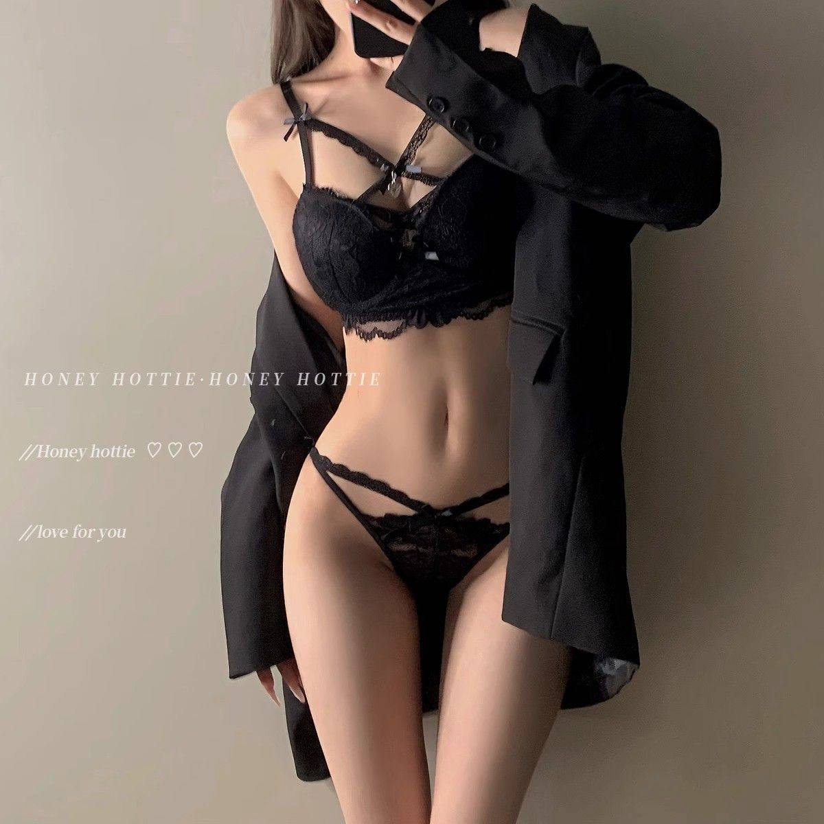 新款性感交叉蕾丝紫色内衣女套装内搭心机小胸聚拢软钢圈美背文胸,淘宝优惠券,粉丝福利购,淘宝优惠卷