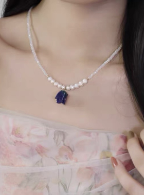 日落派对森系郁金香花朵珍珠项链女夏小众设计高级感彩色串珠