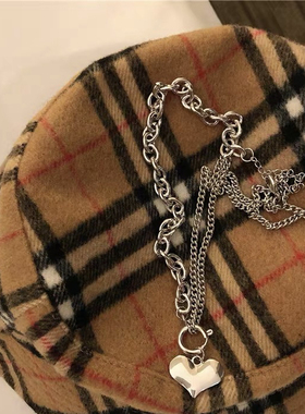 韩国东大门爱心项链女网红粗链条颈链设计感拼接心形坦克链毛衣链