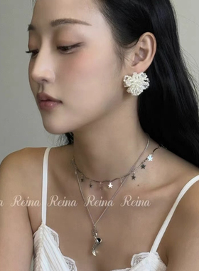 韩国Reina同款 小众镂空星星长筒靴子吊坠项链女叠戴星星锁骨颈链