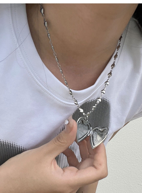 自制ins 甜妹桃心链 钛钢爱心链条吊坠项链 雕花复古宫廷洛丽塔