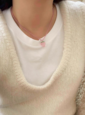 韩国东大门paparazzi 可爱草莓吊坠串珠项链锁骨链少女项饰