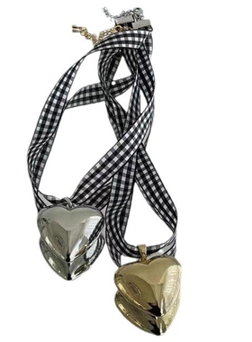 韩国东大门ins小众格子绑带大爱心吊坠项链复古千禧y2k辣妹锁骨链