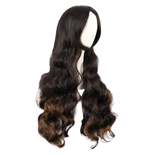 潼漫 cos假发女长卷发自然蓬松大波浪80cm浅棕+黑色混色动漫头套 - 图1