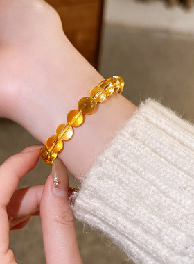 新中式金虎眼石黄发晶弹力手链复古时尚百搭手串轻奢高级感手饰