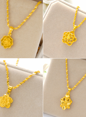 沙金吊坠项链水波链女送专柜礼盒