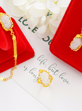 套装金镶玉吊坠时尚风气质项链