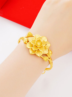 富贵花开沙金手镯送专柜礼盒