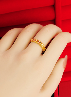 沙金戒指女久不掉色四叶草