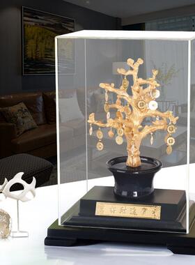 厂家直供金箔摆件企业礼品 办公室开业招财树金箔摆件 可定制