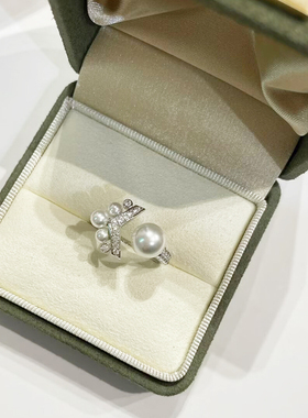 约瑟芬珍珠皇冠戒指女V型镶钻开口戒子指环小众轻奢高级感