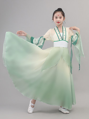 少儿古典舞蹈演出服女飘逸练功服艺考身韵纱衣超仙中国风渐变套装 - 图2