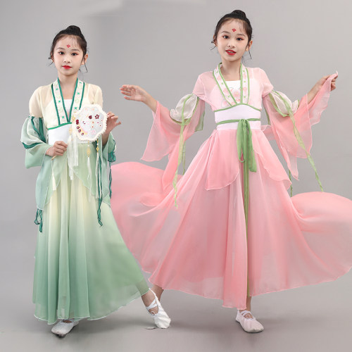 少儿古典舞蹈演出服女飘逸练功服艺考身韵纱衣超仙中国风渐变套装 - 图0