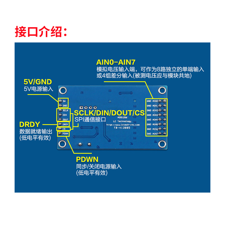 ADS1256 24位8通道ADC AD模块 高精度ADC 采集 数据采集卡 - 图2