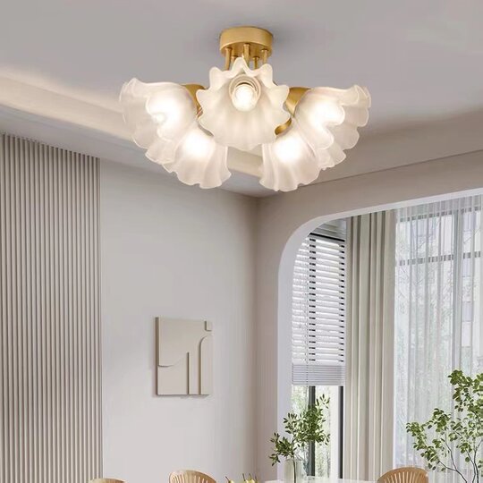 Nordic simple home guest restaurant glass chandelier three-head French pastoral romantic master bedroom study lily of the valley chandelier