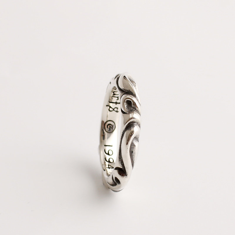 Ikkyu Old Silversmith 925 sterling silver rattan grass wave palace flower ring trendy punk men's and women's ring jewelry