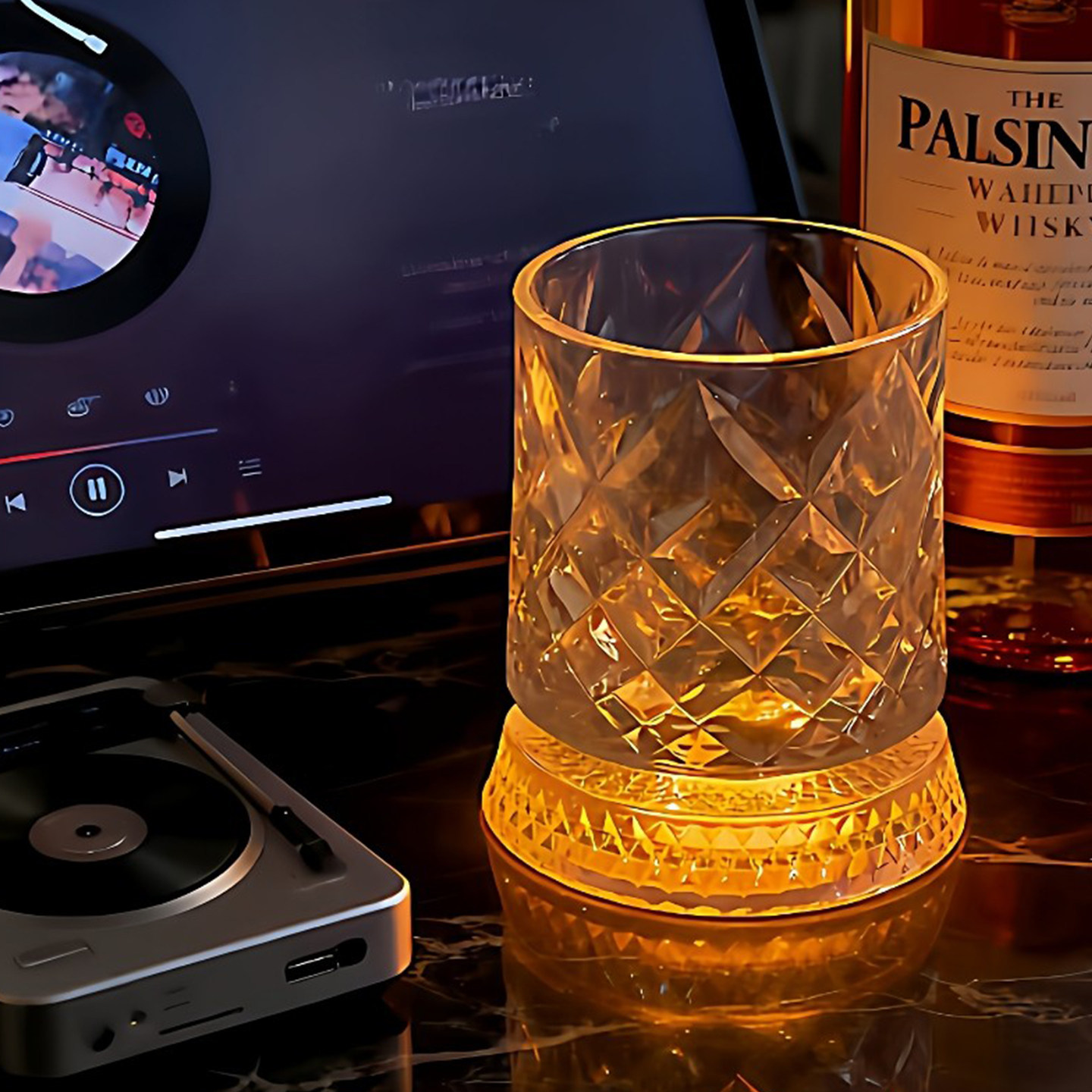SkyBloom诗客轻奢发光威士忌旋转酒杯精致洋酒杯玻璃杯子家用礼物,淘宝优惠券,粉丝福利购,淘宝优惠卷