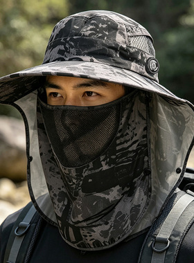 遮阳防晒帽男户外透气披肩渔夫帽子旅行徒步登山太阳帽旋钮调节女
