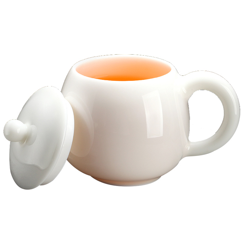 古垚/陈清宜德化白瓷茶杯办公室水杯手工会议杯瓷带盖个人马克杯-图0