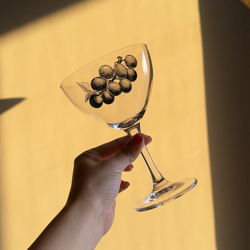 SoftServe柔软供应《线条果实》印花高级感高脚杯微醺玻璃红酒杯,淘宝优惠券,粉丝福利购,淘宝优惠卷