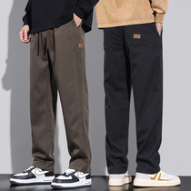 2023 Loose Plus Suede Thickened Casual Pants Fall American Broadlegged Pants Men Straight Barrel Fit Pants Winter