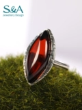 S＆A Инкрустация камня из воскового агата, импортное модное дизайнерское кольцо, серебро 925 пробы