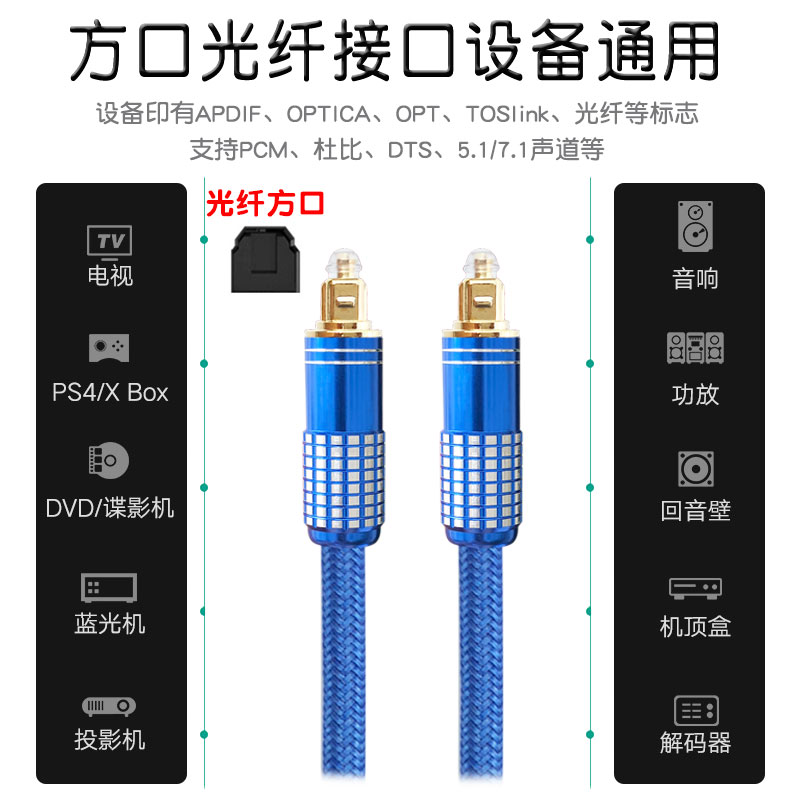 Square mouth audio fiber optic cable projector amplifier cable