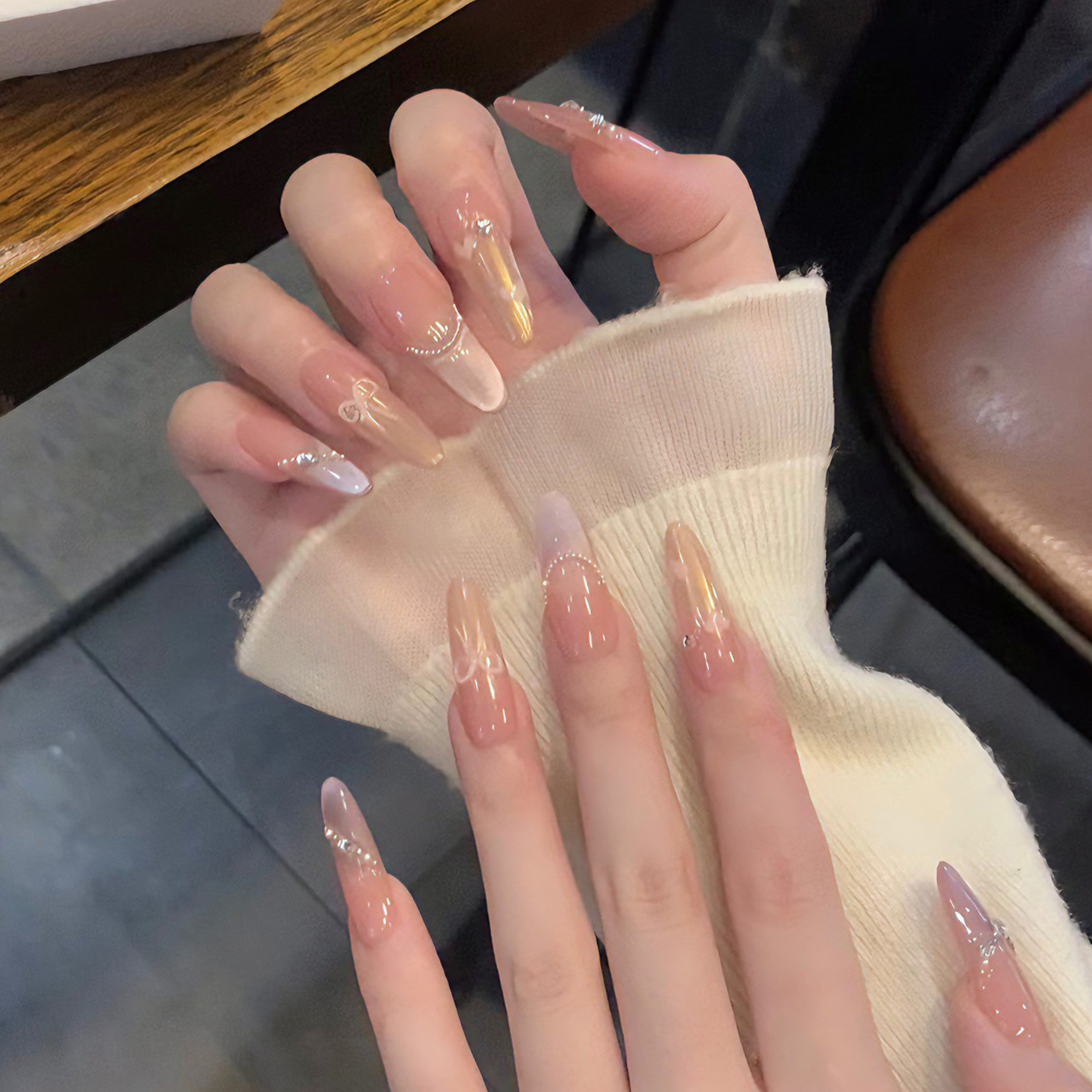 少女感富家千金手工穿戴甲中长款钻饰奢华款假指甲美甲指甲贴片,淘宝优惠券,粉丝福利购,淘宝优惠卷