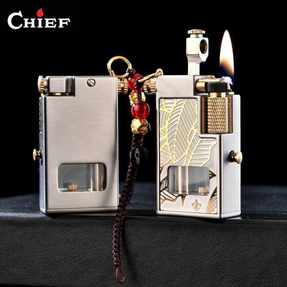 CHIEF首领按压油泵煤油打火机可视仓个性创意高颜值定制刻字礼品