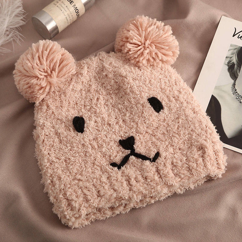 小熊帽子女秋冬季产后亲子月子帽针织毛线帽2024年新款明星同款潮