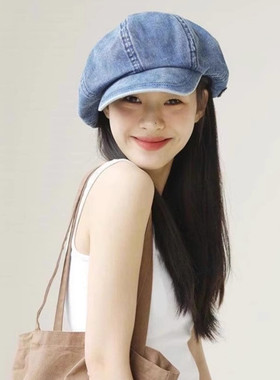 牛仔贝雷帽女复古画家帽夏季薄款