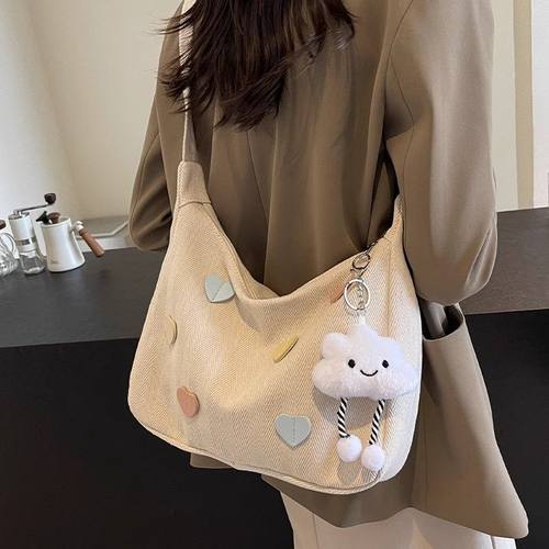 韩版ins百搭帆布包女通勤腋下单肩包休闲饺子包大学生上课斜挎包 - 图1