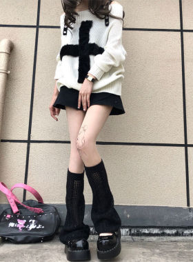 夏天薄款防晒腿套堆堆袜套女白色可爱日系千禧辣妹jk阔腿针织长筒