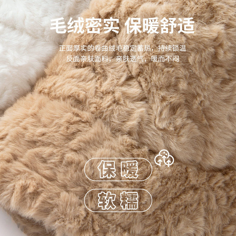 毛绒渔夫帽女秋冬季2025新款高级感女款冬天保暖大头围帽子羊羔毛