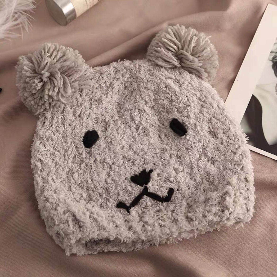 小熊帽子女秋冬季产后亲子月子帽针织毛线帽2024年新款明星同款潮