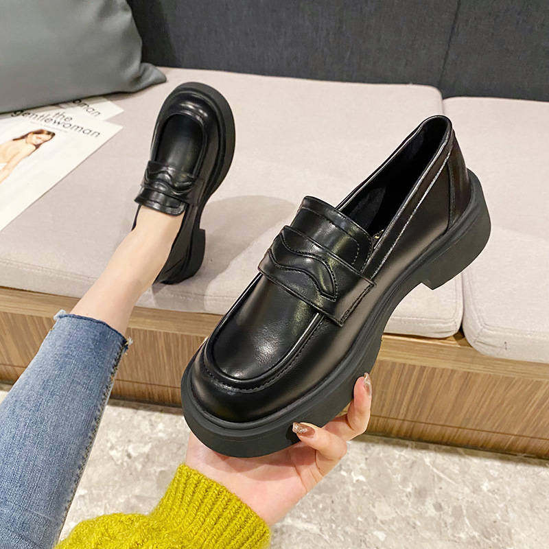 今年流行特惠乐福鞋女2025秋厚底鞋日系JK英伦风黑色小皮鞋一脚蹬 - 图0