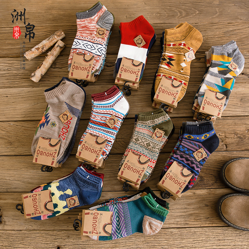 男士复古民族风低帮ins潮纯棉船袜 洲帛短袜/打底袜/丝袜/美腿袜