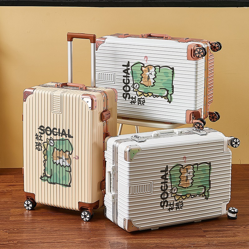 2025卡通高颜值行李箱女大容量加厚学生拉杆铝框男20寸密码旅行箱 - 图0