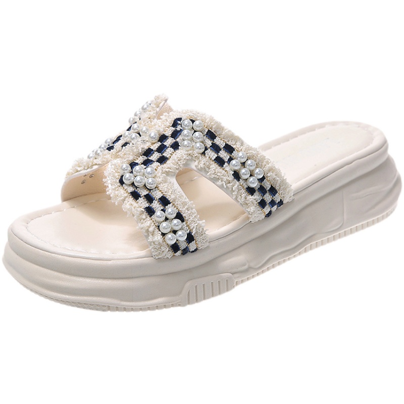 明星同款女鞋内增高珍珠拖鞋女夏外穿ins潮厚底一字拖时尚凉拖女