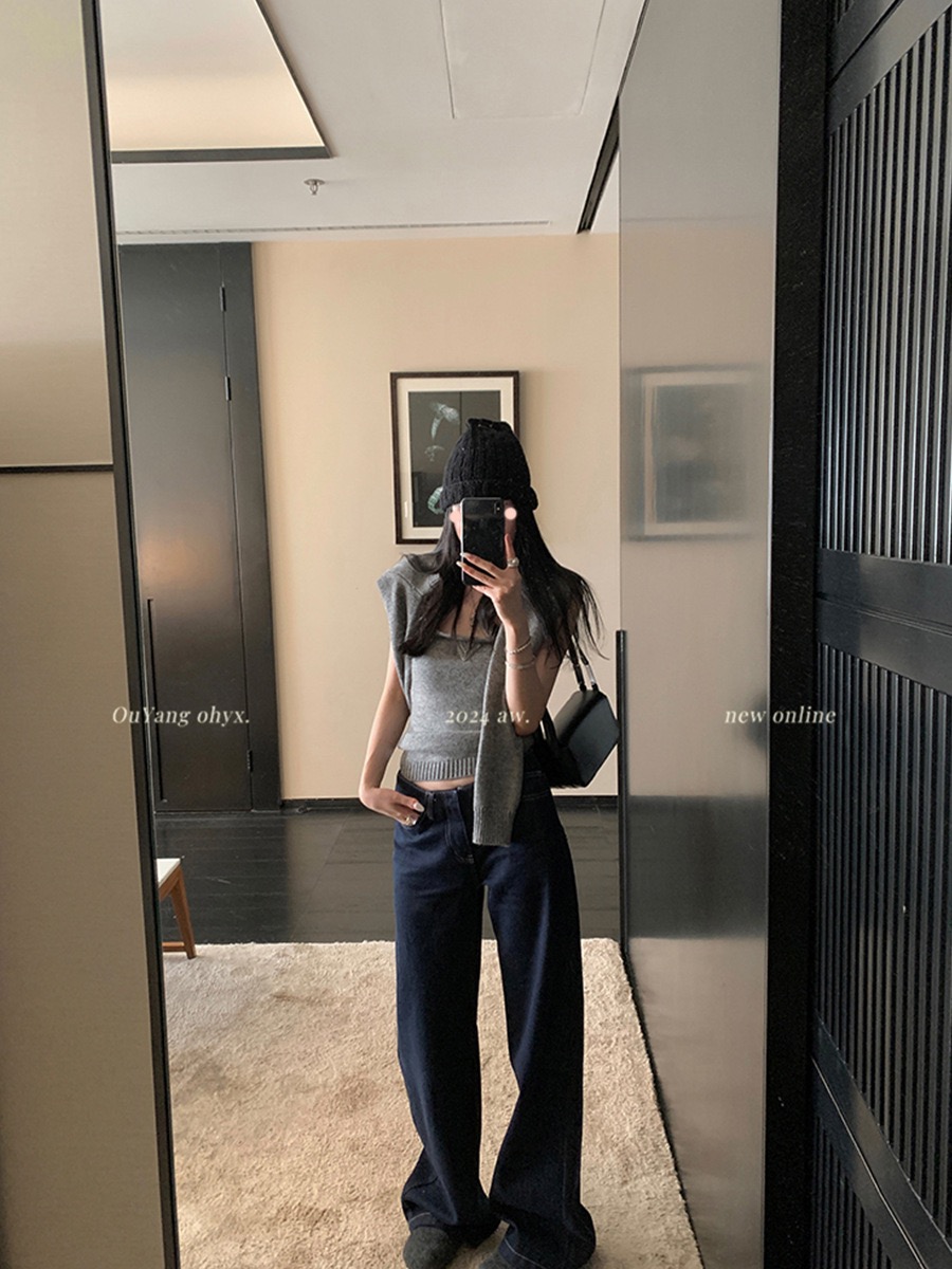 Zest Joy低腰超显瘦牛仔裤女宽松阔腿裤复古直筒长裤拖地裤子 - 图0