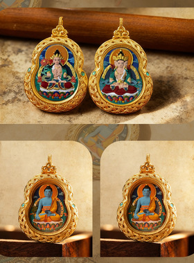 手绘擦擦唐卡黄铜本命佛吊坠