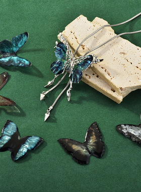 蓝色蝴蝶流苏可换片高级毛衣链