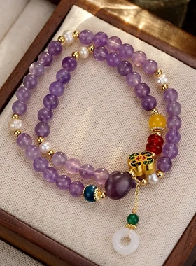 天然淡水珠紫色天然石手工串珠项链手链时尚轻奢百搭高级感锁骨链